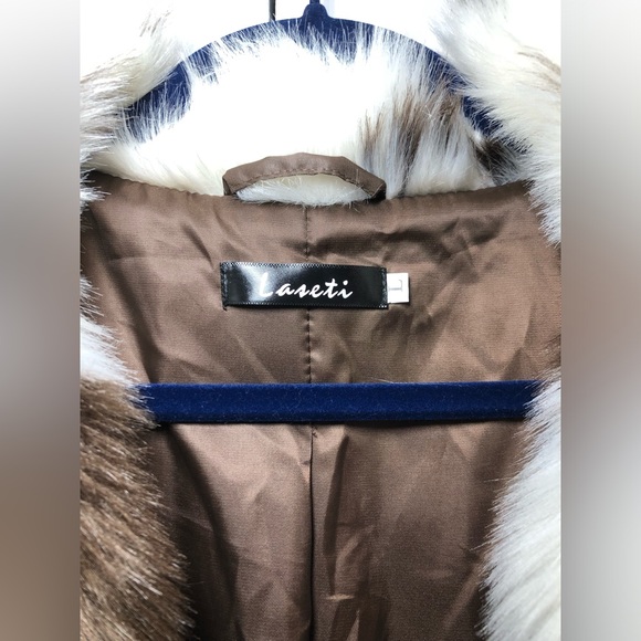 NWOT Women Cow Faux Fur Lapel Maxi Coat Fleece Outwear Jacket with Pockets - Picture 6 of 13